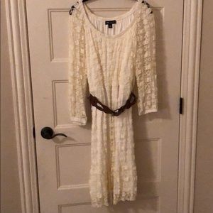 Plus size cream lace dress with belt 18W